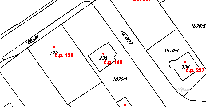 Prčice 140, Sedlec-Prčice na parcele st. 236 v KÚ Prčice, Katastrální mapa