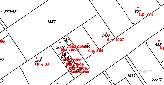 Přívoz 894, Ostrava na parcele st. 849 v KÚ Přívoz, Katastrální mapa