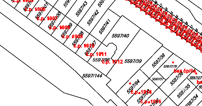 Velké Meziříčí 1912 na parcele st. 5597/96 v KÚ Velké Meziříčí, Katastrální mapa