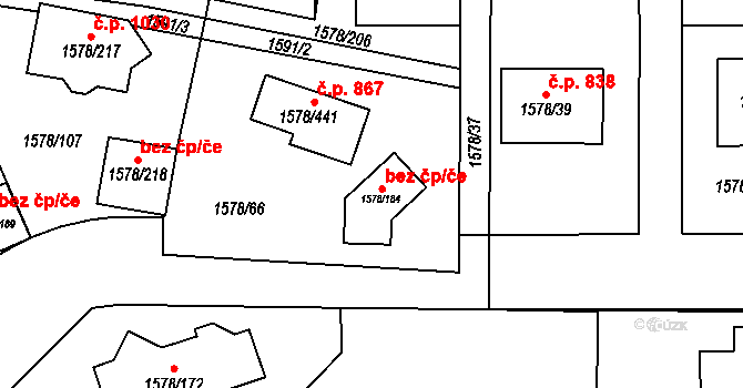 Kosmonosy 39290875 na parcele st. 1578/184 v KÚ Kosmonosy, Katastrální mapa