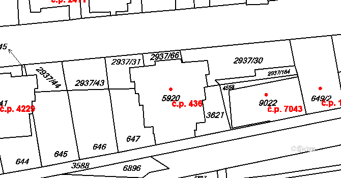 Zlín 436 na parcele st. 5920 v KÚ Zlín, Katastrální mapa