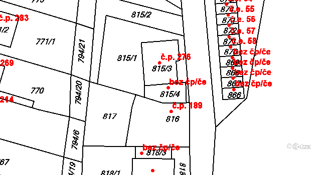 Prštice 43038875 na parcele st. 815/4 v KÚ Prštice, Katastrální mapa