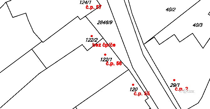 Drysice 56 na parcele st. 122/1 v KÚ Drysice, Katastrální mapa