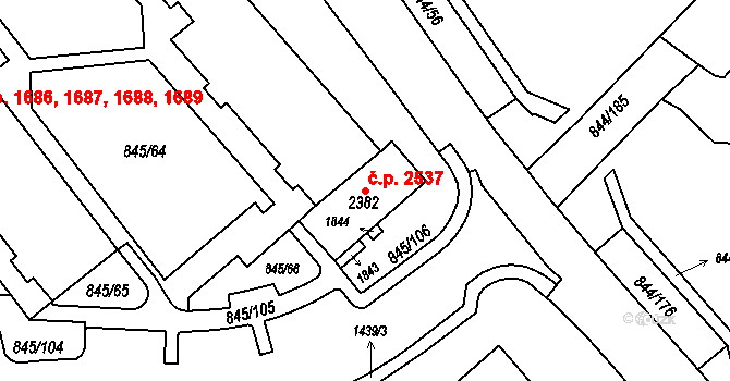 Blansko 2537 na parcele st. 2382 v KÚ Blansko, Katastrální mapa