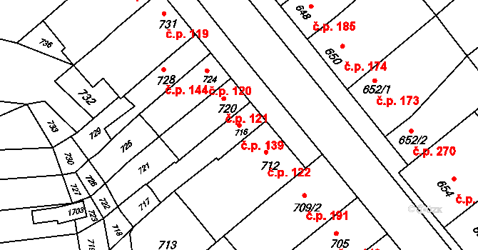 Pustiměřské Prusy 139, Pustiměř na parcele st. 716 v KÚ Pustiměř, Katastrální mapa