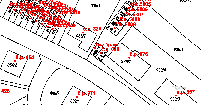 Bukov 830, Ústí nad Labem na parcele st. 939/12 v KÚ Bukov, Katastrální mapa