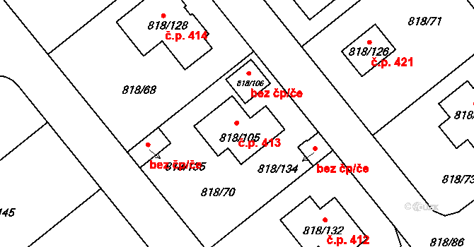 Nové Homole 413, Homole na parcele st. 818/105 v KÚ Homole, Katastrální mapa