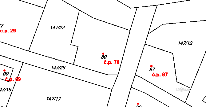Kraskov 76, Seč na parcele st. 80 v KÚ Kraskov, Katastrální mapa