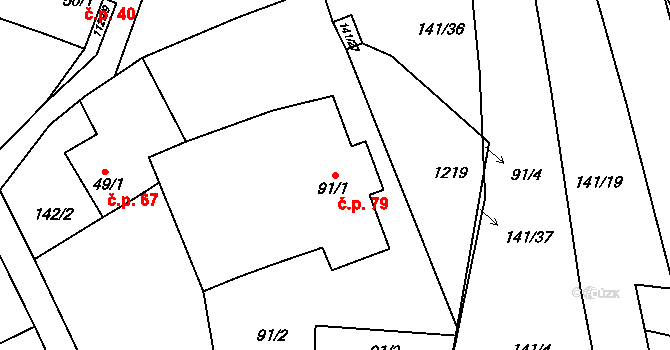Boudy 79 na parcele st. 91/1 v KÚ Boudy, Katastrální mapa