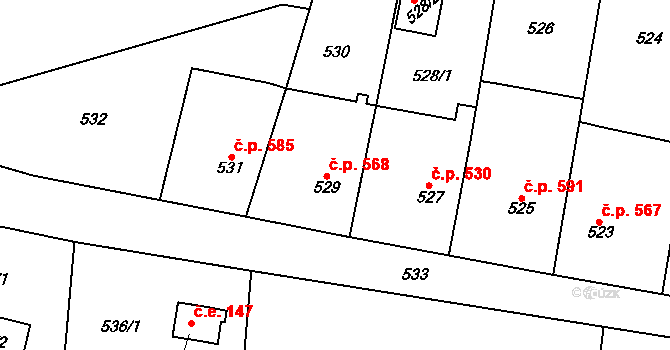 Nýřany 568 na parcele st. 529 v KÚ Nýřany, Katastrální mapa