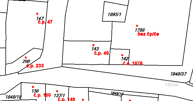 Unhošť 46 na parcele st. 143 v KÚ Unhošť, Katastrální mapa