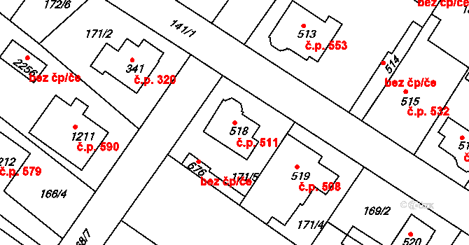 Neratovice 511 na parcele st. 518 v KÚ Neratovice, Katastrální mapa