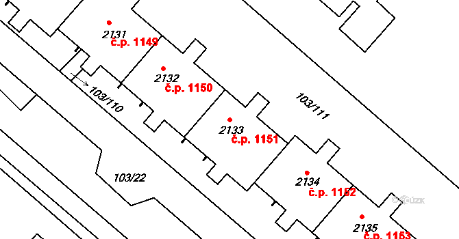 Neratovice 1151 na parcele st. 2133 v KÚ Neratovice, Katastrální mapa