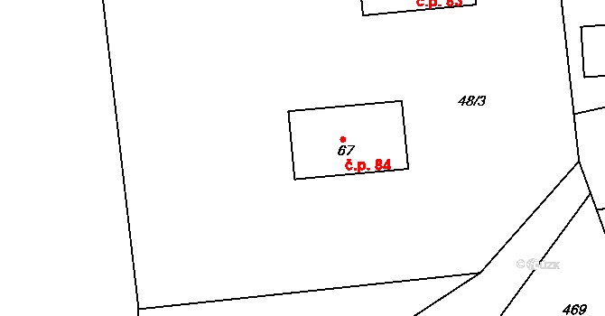 Číčovice 84 na parcele st. 67 v KÚ Malé Číčovice, Katastrální mapa