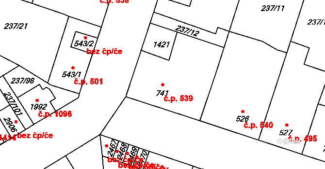 Přeštice 539 na parcele st. 741 v KÚ Přeštice, Katastrální mapa