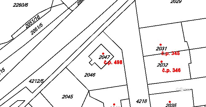 Pražské Předměstí 498, Jaroměř na parcele st. 2047 v KÚ Jaroměř, Katastrální mapa