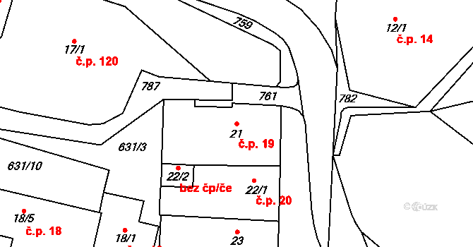 Teplice nad Metují 19 na parcele st. 21 v KÚ Teplice nad Metují, Katastrální mapa