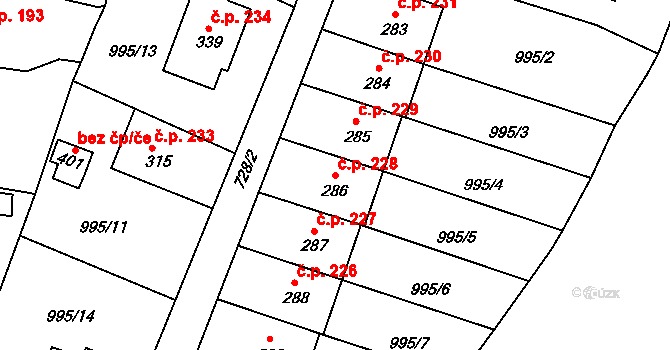 Velký Dřevíč 228, Hronov na parcele st. 286 v KÚ Velký Dřevíč, Katastrální mapa