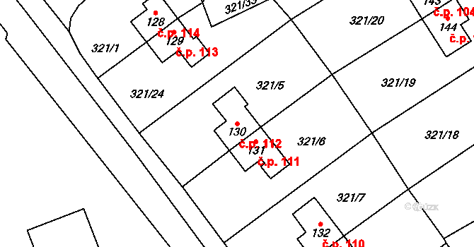 Rybitví 112 na parcele st. 130 v KÚ Rybitví, Katastrální mapa