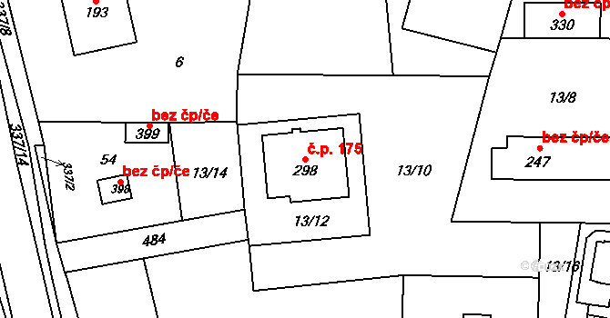 Černá za Bory 175, Pardubice na parcele st. 298 v KÚ Černá za Bory, Katastrální mapa