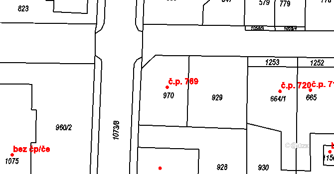 Svítkov 769, Pardubice na parcele st. 970 v KÚ Svítkov, Katastrální mapa