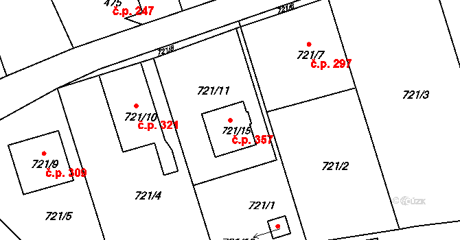 Olomučany 357 na parcele st. 721/15 v KÚ Olomučany, Katastrální mapa