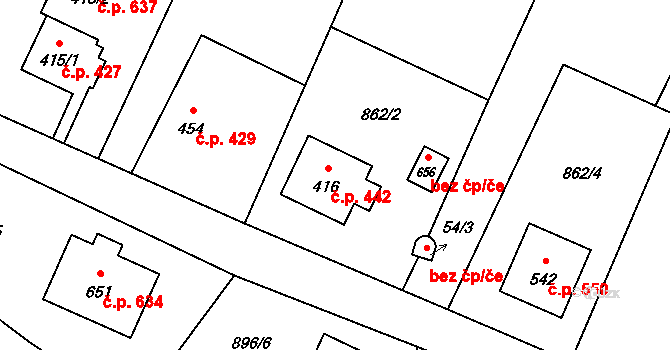 Mořkov 442 na parcele st. 416 v KÚ Mořkov, Katastrální mapa