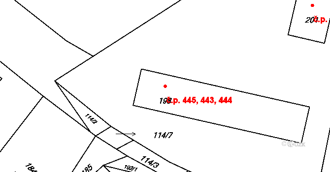 Suchdol nad Odrou 443,444,445 na parcele st. 198 v KÚ Suchdol nad Odrou, Katastrální mapa
