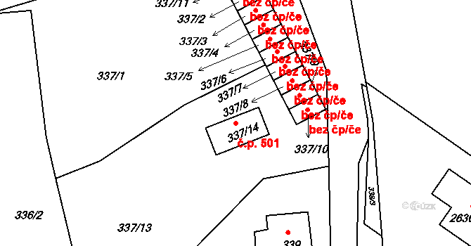 Štramberk 501 na parcele st. 337/14 v KÚ Štramberk, Katastrální mapa