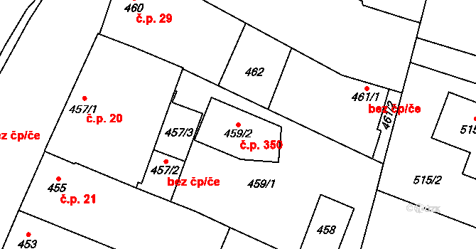 Kobylnice 350 na parcele st. 459/2 v KÚ Kobylnice u Brna, Katastrální mapa