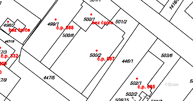 Kopřivnice 867 na parcele st. 500/2 v KÚ Kopřivnice, Katastrální mapa