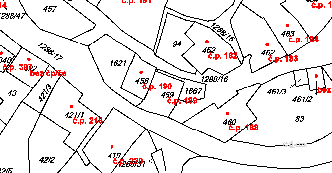 Plešivec 189, Český Krumlov na parcele st. 459 v KÚ Český Krumlov, Katastrální mapa
