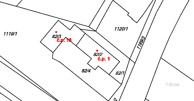 Dlouhá Louka 1, Lípa nad Orlicí na parcele st. 82/2 v KÚ Lípa nad Orlicí, Katastrální mapa