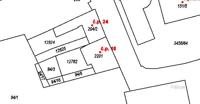 Hrušovany nad Jevišovkou 18 na parcele st. 2201 v KÚ Hrušovany nad Jevišovkou, Katastrální mapa
