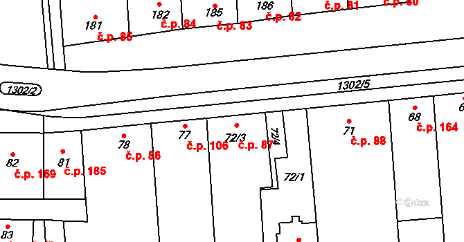 Pivín 87 na parcele st. 72/3 v KÚ Pivín, Katastrální mapa