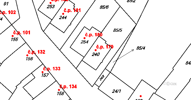 Vřesovice 179 na parcele st. 240 v KÚ Vřesovice u Prostějova, Katastrální mapa