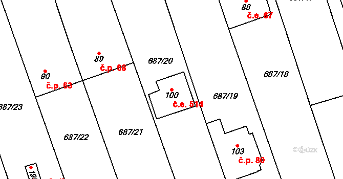 Hamry 514, Plumlov na parcele st. 100 v KÚ Hamry, Katastrální mapa