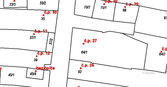 Dobšice 27 na parcele st. 64/1 v KÚ Dobšice u Znojma, Katastrální mapa