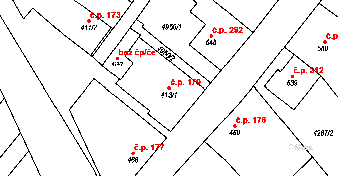 Olbramovice 179 na parcele st. 413/1 v KÚ Olbramovice u Moravského Krumlova, Katastrální mapa