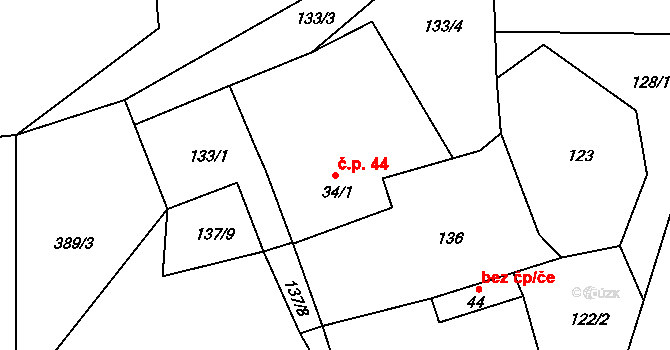 Vojtanov 44 na parcele st. 34/1 v KÚ Vojtanov, Katastrální mapa