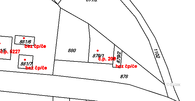 Rýnovice 209, Jablonec nad Nisou na parcele st. 879/1 v KÚ Rýnovice, Katastrální mapa