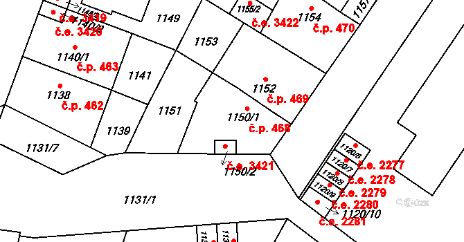 Jihlava 468 na parcele st. 1150/1 v KÚ Jihlava, Katastrální mapa