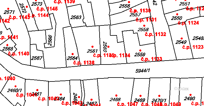 Jihlava 1134 na parcele st. 2560 v KÚ Jihlava, Katastrální mapa