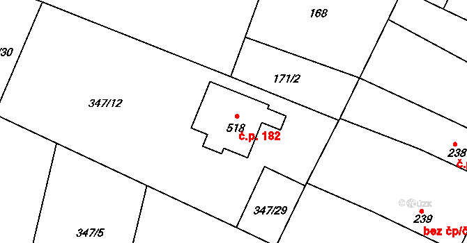 Rožďalovice 182 na parcele st. 518 v KÚ Rožďalovice, Katastrální mapa