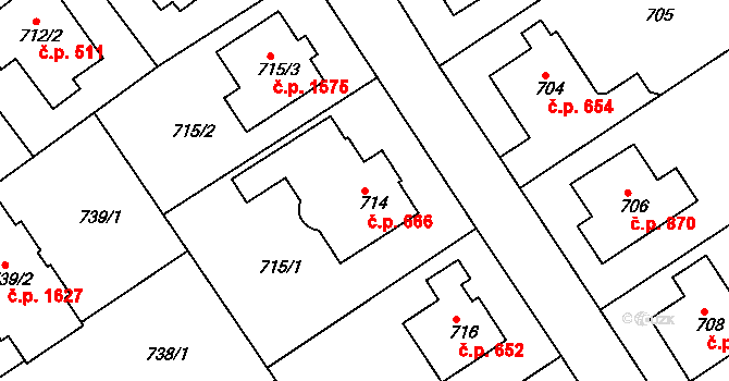 Roztoky 666 na parcele st. 714 v KÚ Roztoky u Prahy, Katastrální mapa