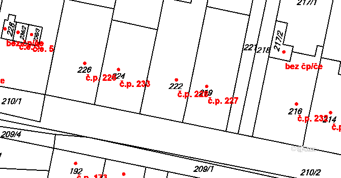 Kobylnice 228 na parcele st. 222 v KÚ Kobylnice u Brna, Katastrální mapa