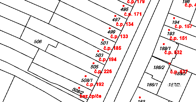 Hrušovany u Brna 194 na parcele st. 503 v KÚ Hrušovany u Brna, Katastrální mapa