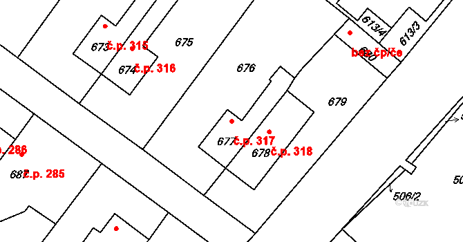 Sudoměřice 317 na parcele st. 677 v KÚ Sudoměřice, Katastrální mapa