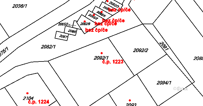Bzenec 1223 na parcele st. 2092/1 v KÚ Bzenec, Katastrální mapa