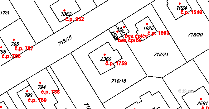 Brandýs nad Labem 1759, Brandýs nad Labem-Stará Boleslav na parcele st. 2360 v KÚ Brandýs nad Labem, Katastrální mapa
